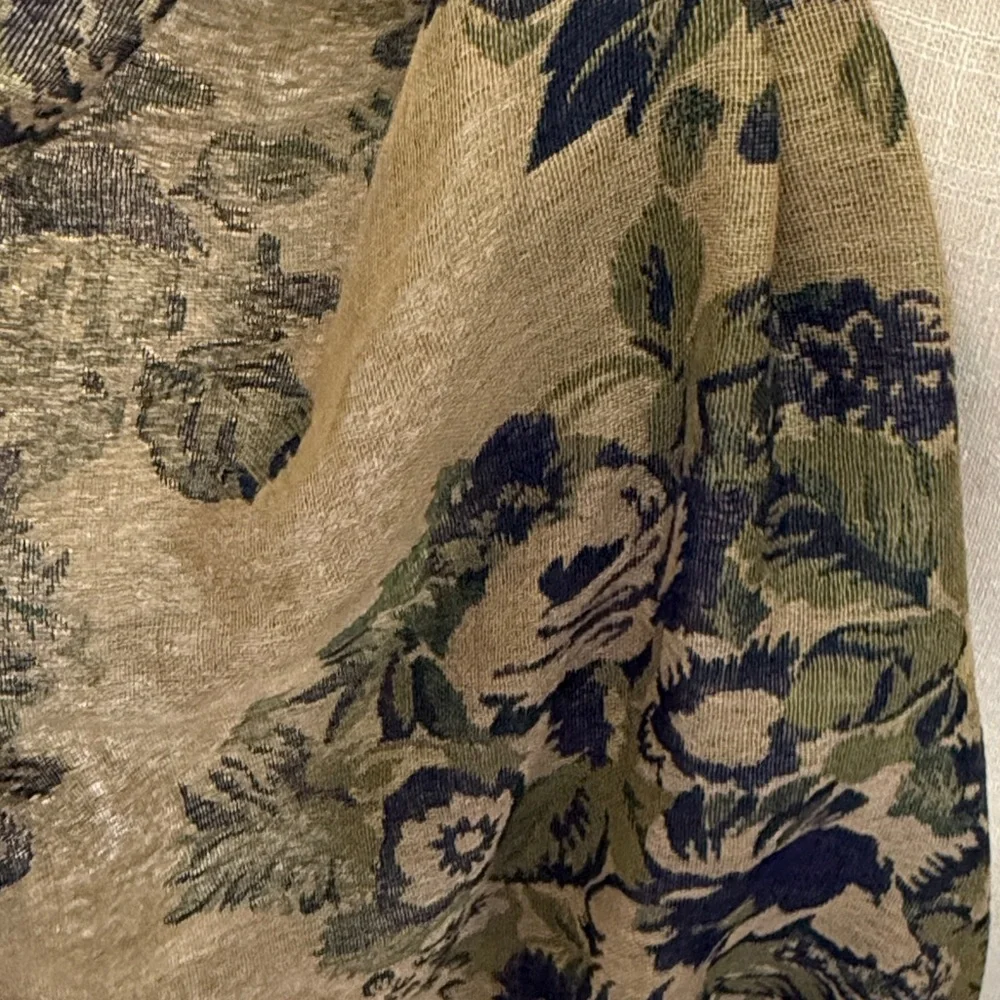 Floral Jacquard Wrap Shawl‎ in Navy and Olive